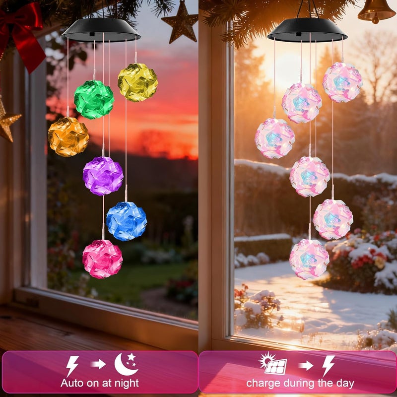 Winzwon Valentines Day Gift for Her Women Wife, Solar Lights Outdoor Wind Chimes for Outside Garden Yard Patio Porch Decor Hanging Rose Decorations - Image 5
